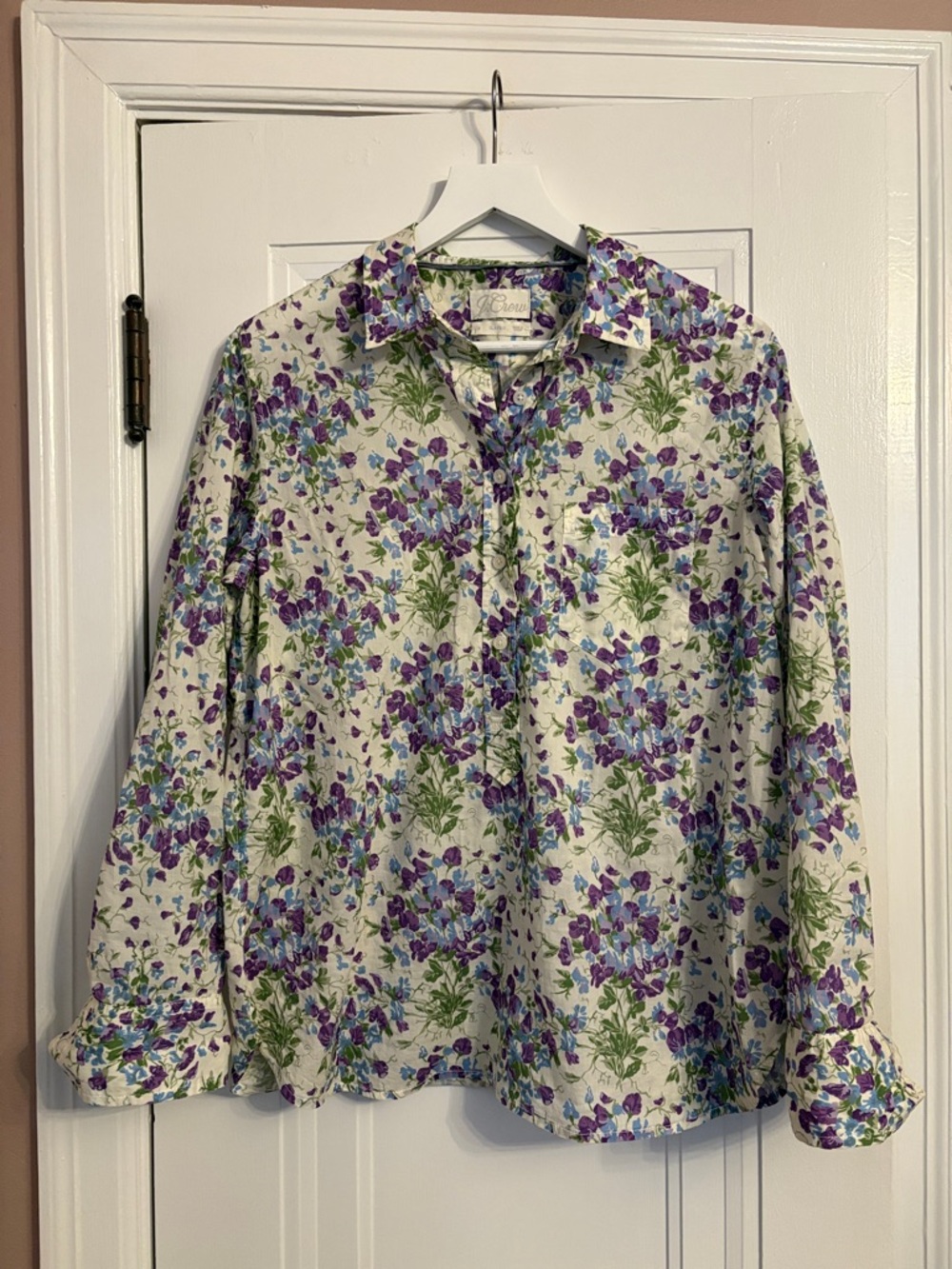 J. Crew Liberty of London floral popover in purple & green forget-me-not print